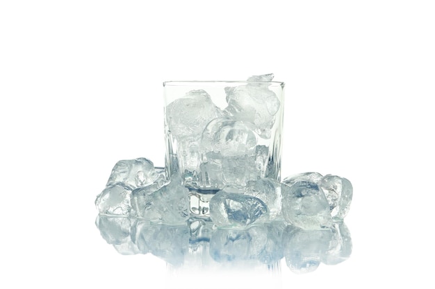 Glass with ice isolated on white background