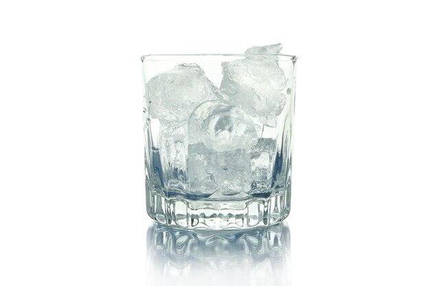 Glass with ice isolated on white background