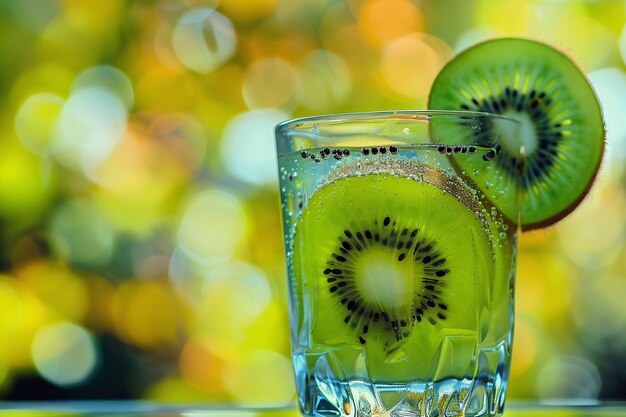 Photo a glass with kiwi fruit and kiwi slices in it