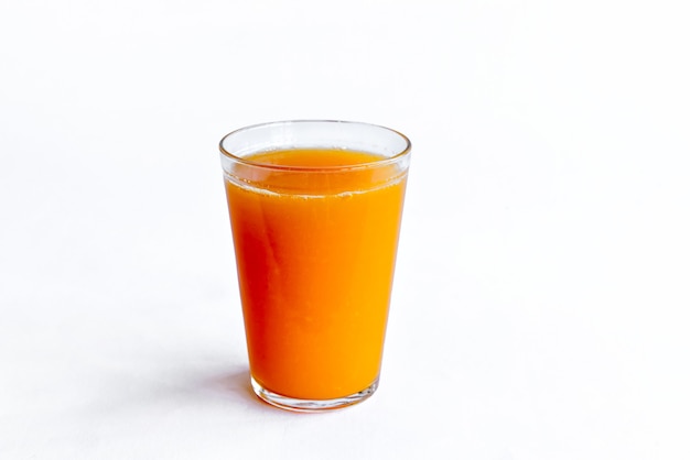 Glass with orange juice isolated on white background.