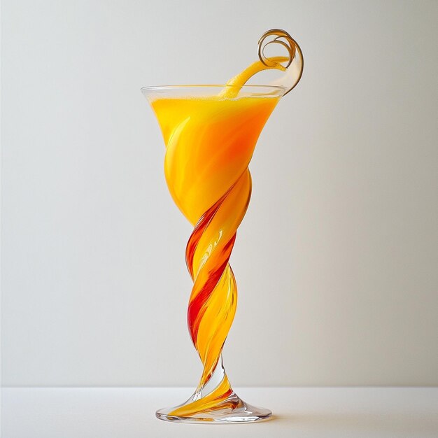 Photo a glass with orange liquid and a spiral design on it