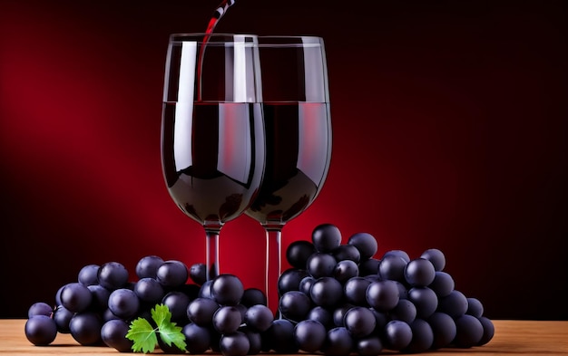 Glass with red wine with grapes Generative AI