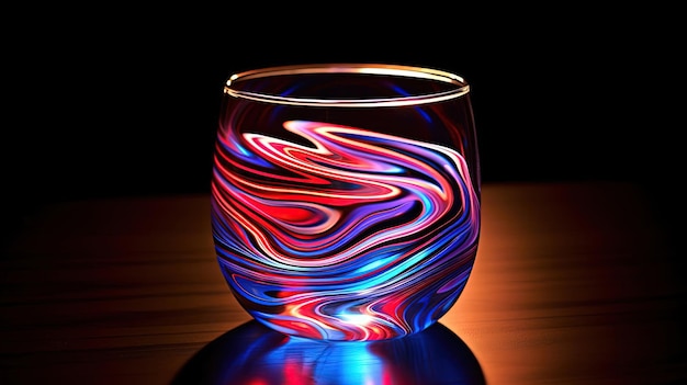 Photo a glass with some colorful lighting in the style of optical illusion body art