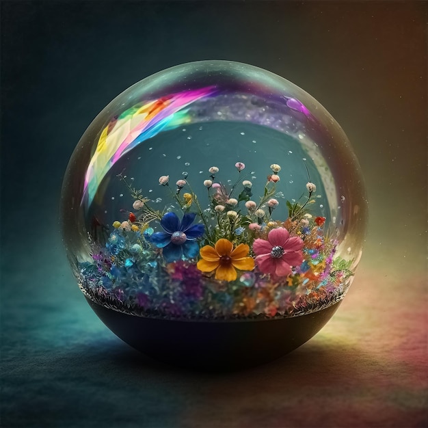 Glassball full of flowers in rainbow colors