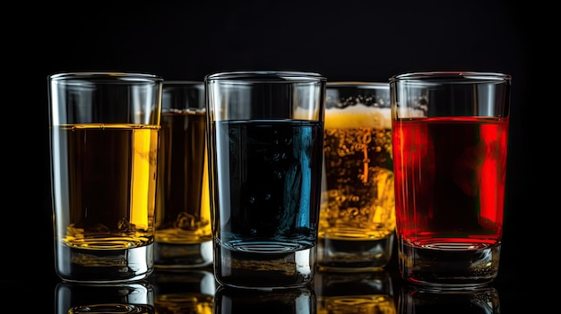 Glasses of beer filled with different colors