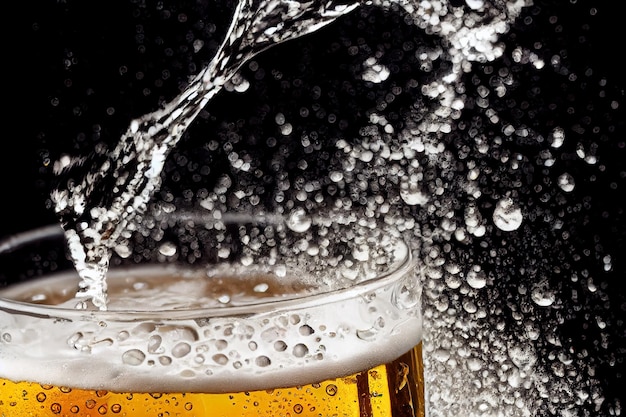 A glasses of beer splash on black background