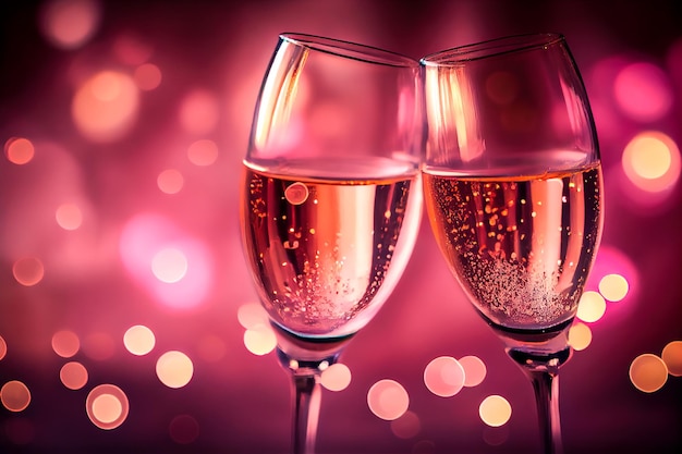 Glasses of champagne on bokeh background celebration concept Generative AI