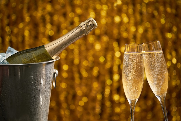 Glasses of champagne on a light background, party or holiday concept