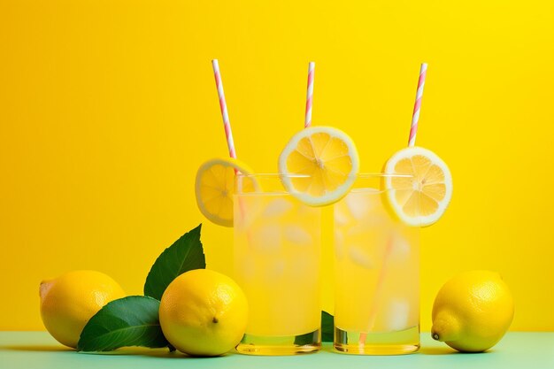 Glasses of lemonade with straws