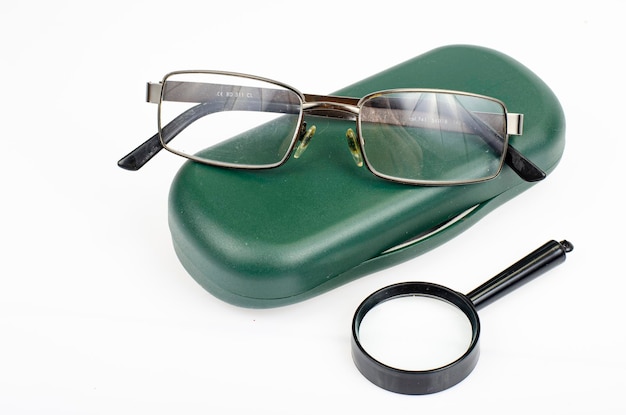 Glasses, magnifier gadgets for reading. Studio Photo