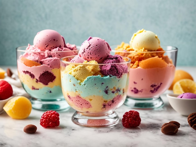 Glasses Overflowing with Vibrant Ice Cream