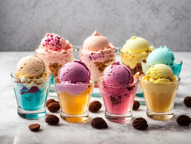 Glasses Overflowing with Vibrant Ice Cream