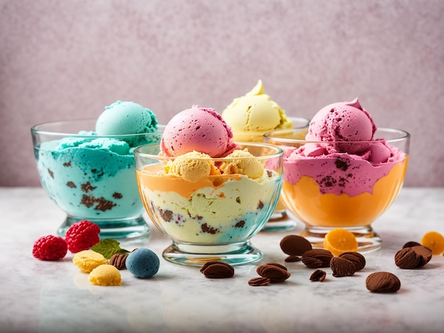 Glasses Overflowing with Vibrant Ice Cream