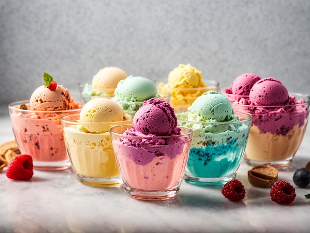 Glasses Overflowing with Vibrant Ice Cream