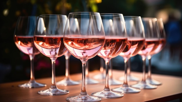 Glasses of rose wine seen during a friendly party of a celebration