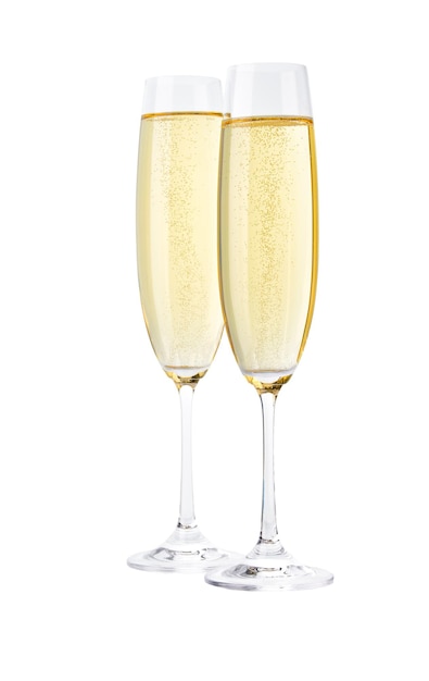 Glasses of sparkling champagne isolated on white.Merry Christmas and Happy New Year concept