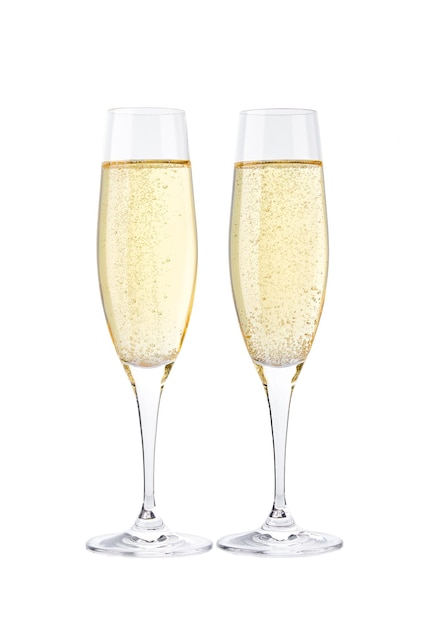 Glasses of sparkling champagne isolated on white.Merry Christmas and Happy New Year concept