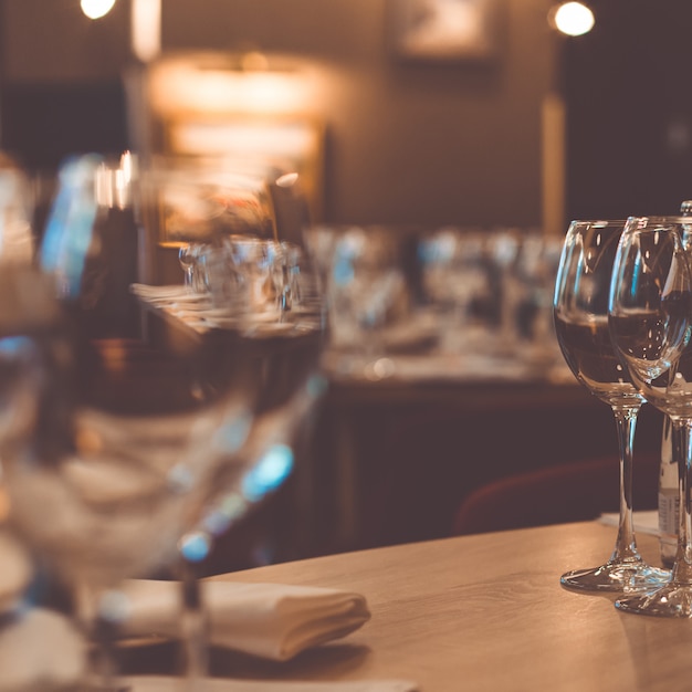 Glasses on the table for wine tasting.