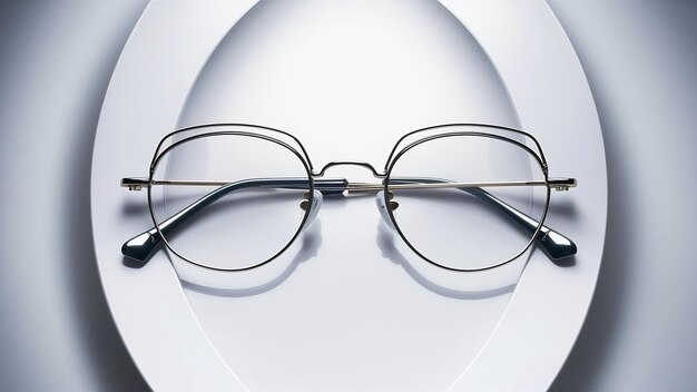 Glasses white background straight on view advertising photo of rounded metal eyewear