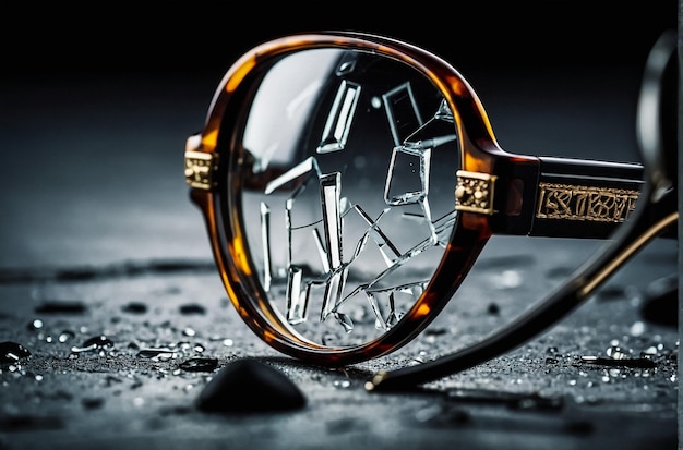 Glasses with broken glasses Macro photography closeup studio shot