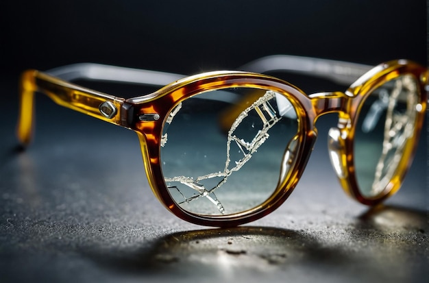 Glasses with broken glasses Macro photography closeup studio shot