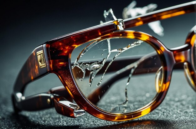 Glasses with broken glasses Macro photography closeup studio shot