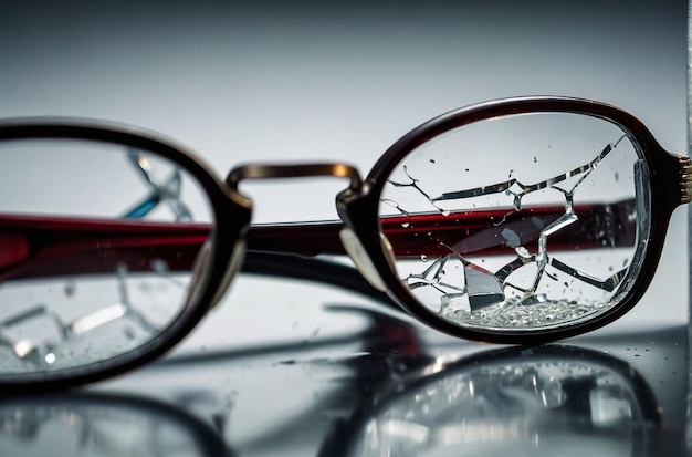 Glasses with broken glasses Macro photography closeup studio shot