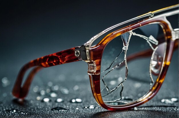 Glasses with broken glasses Macro photography closeup studio shot