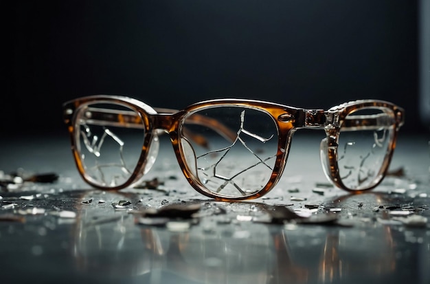 Glasses with broken glasses Macro photography closeup studio shot