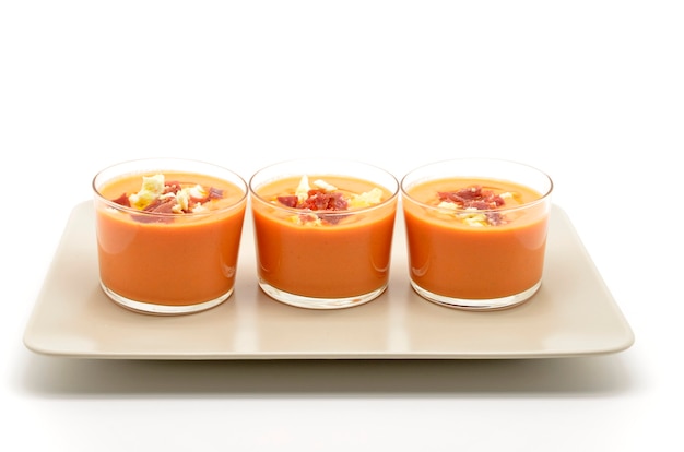 Glasses with gazpacho, Spanish traditional food