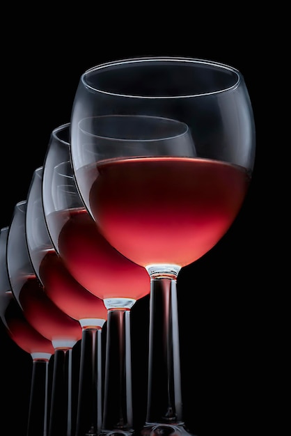 Glasses with red wine elegant on a black background