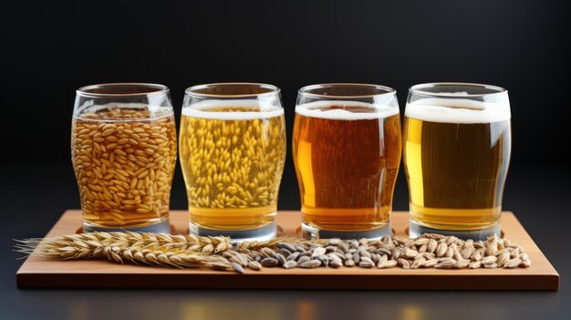 Glasses with various malted grain wheat