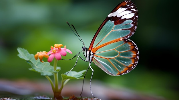 Glasswinged Butterfly on a Vibrant Flower