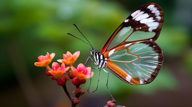 Glasswinged Butterfly on a Vibrant Flower