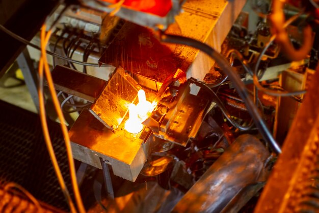 Glassworks Glass industry Burning blanks of glass bottles in an industrial stove