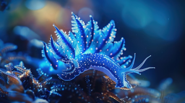 Photo glaucus atlanticus in bioluminescent coral reefs shot in 8k