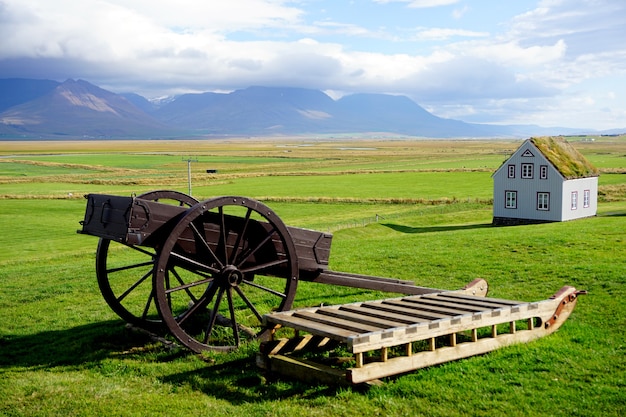 Glaumbaer, large farm turf house dating from the late 1800s in Iceland, Skagafjrur in North-Iceland.