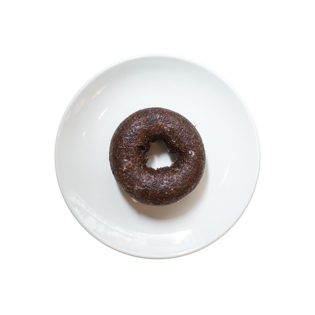 Glazed Chocolate Donuts on white dish