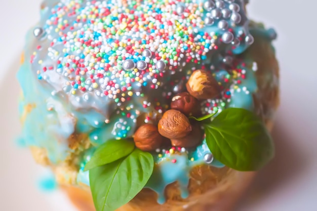 Glazed decorated homemade traditional sweet cake for Easter holidays