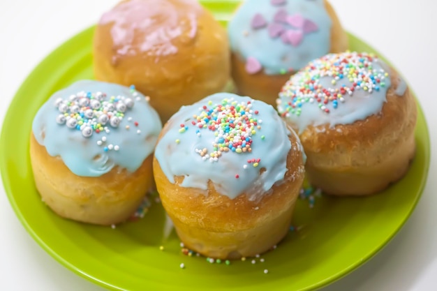 Glazed decorated homemade traditional sweet cake for Easter holidays