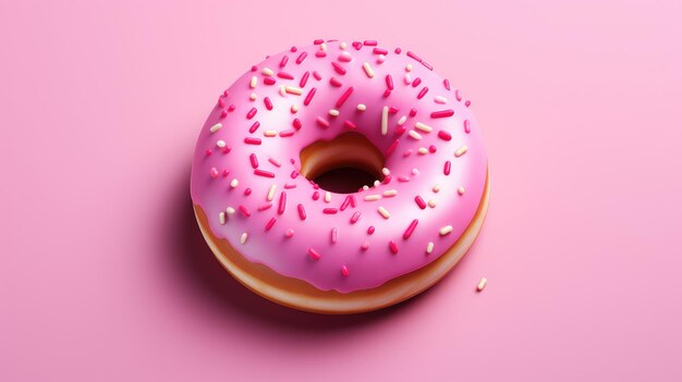 Glazed Donut with Sprinkles on a Monochrome Pink Background