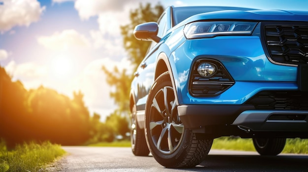 Gleaming Blue SUV Under Clear Skies