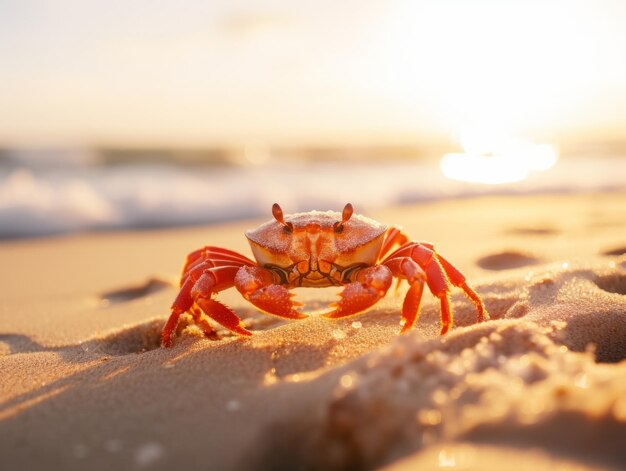 Photo gleaming crab shining in the sunlight on white sandy beach