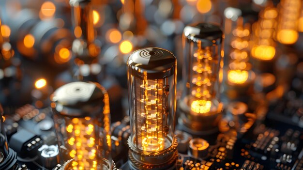 Gleaming Gold Plated Vacuum Tubes in Cutting Edge Quantum Computer for Futuristic Finance