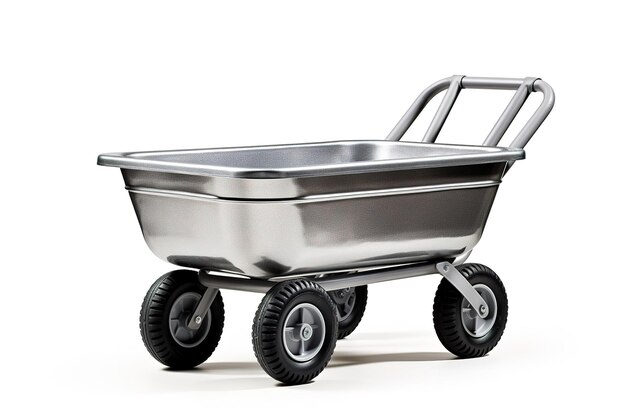 A Gleaming Silver Wheelbarrow Ready For Spring Planting on a Clear PNG or White Background