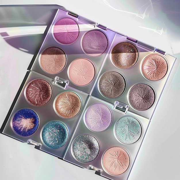 Photo glimmering eyeshadow palette blendable shades in shimmering metallics mattes and dazzling glitters