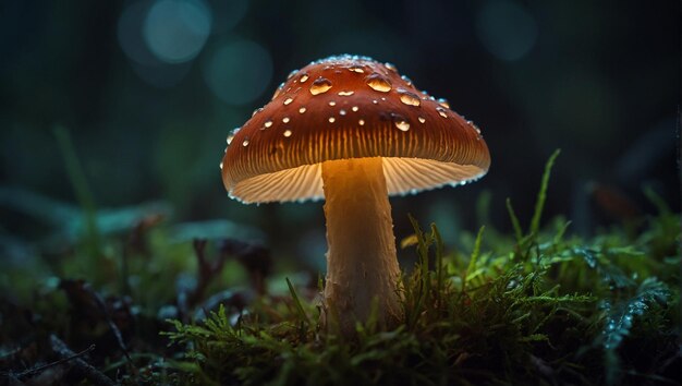 Glimmering FungiCaptivating Macro Photograph Illuminating the Enigmatic Beauty of Glowing Mushroom