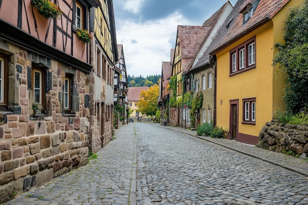 A Glimpse into History Cobblestone Street in a Quaint German Town