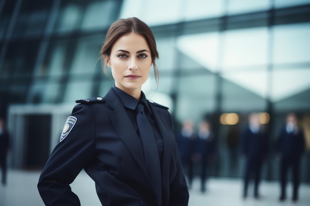 Photo a glimpse into the life of a female security guard a portrait against a corporate setting