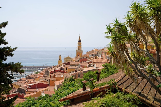 Glimpse of Menton town with the Basilica of St Michael French Riviera Europe